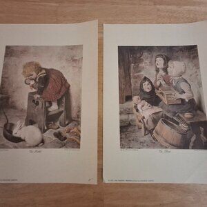 2 Art Prints by Franz Hanftstaengl titled “The Rubbit” and “The Bird”